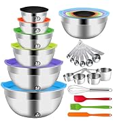 Mixing Bowls with Lid Set, 23PCS Kitchen Utensils Metal Bowl Stainless Steel Nesting Bowls, Measu...