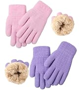 Glooarm 2 Pairs Kids Gloves Winter Thermal Wool Fleece Lined Gloves Thick Knit Gloves for Cold We...