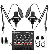 Podcast Equipment Bundle for 2, All-in-One Audio Interface with Studio Condenser Microphone Perfe...