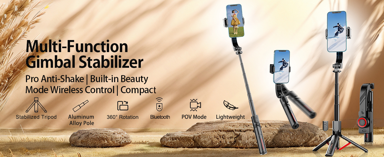 Gimbal Stabilizer for Smartphone ,with Retractable Selfie Stick and Tripod,