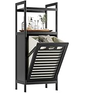 HITNET Tilt Out Laundry Hamper, Bamboo Laundry Storage Cabinet with 2-Tier Open Shelves and Remov...