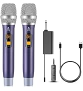 FOLTUSYMY Wireless Microphone, UHF Metal Dual Handheld Cordless Dynamic Mic System with Rechargea...