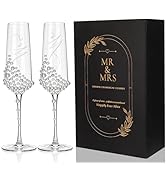 Ovveroche Mr and Mrs Wedding Champagne Flutes Set with Pearls Bride and Groom Toasting Crystal Gl...