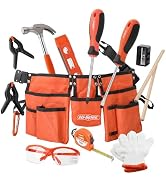 Hi-Spec 16pc Orange Kids Tool Kit Set &amp; Child Size Tool Belt. Real Metal Hand Tools for DIY Build...