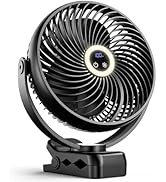 xasla 10000mAh Portable Clip On Fan With Light, 8 Inch Rechargeable Battery Operated Fan, 24H Lon...