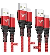 USB Type C Charger Fast Charging Cable 3/6/10Ft 3.1A USBC Charger Cord Nylon Braided Compatible w...