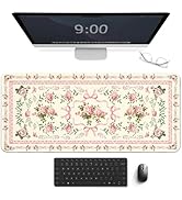 PailailaiNest Beige Floral Boho Mouse Pad Large,35.4" × 15.7" Bow Desk Mat,Non-Slip Rubber Base,W...