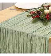 Fixwal 3 Pack Sage Green Cheesecloth Table Runners, Pleated Boho Gauze Table Runner, Long Semi-Tr...