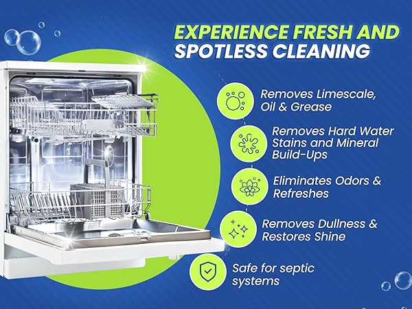 removes limescale, grease, stains, and restores shine while being septic-safe.