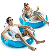 QPAU Inflatable Pool Float 2 Pack | Backrest &amp; Armrest Support Water Float Chair | 44” Lounger Fl...