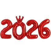 TONIFUL 2026 Red Crown Foil Number Balloons 16 Inch Red Number Banner 2026 Graduation Aluminum Fo...