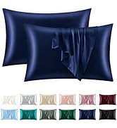 OTOSTAR Set of 2 Standard Size Satin Pillowcases, Navy Blue Pillowcase for Hair and Skin, Soft Br...