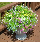 Colorful Summer Artificial Flowers For Outdoors,12 Bundles Realistic Faux Plants Plastic Silk Fak...