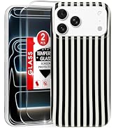 MYY for iPhone 17 Pro Case [with 2X Screen Protector],Cute Striped Phone Case Soft TPU Slim Shock...