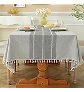 Laolitou Rustic Tablecloth Cotton Linen Waterproof Tablecloths Burlap Table Cloths for Kitchen Di...