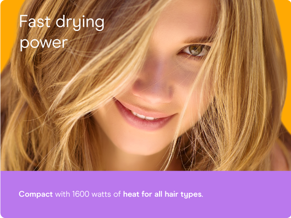 Conair small, mini, and compact hair dryer for travel. Handle folds for easy storage.