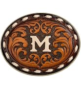 Western Belt Buckle for Cowboy &amp; Cowgirl - Handmade Leather Engraved Initial Letter ABC To Z West...