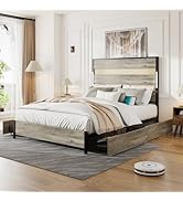 HXERY King Size Bed Frame with Headboard and 4 Storage Drawers, King Bed Frame with Charging Stat...