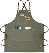 OUNLEN Chef Apron for Men Women Canvas Aprons with 4 Pockets Cross Back Resistant Work Apron for ...
