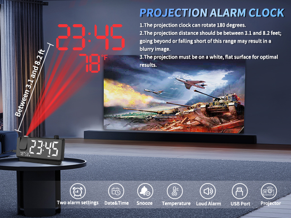 HD Projection Alarm Clock - Crystal Clear Display