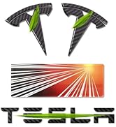 CoolKo Dual Motor Badge, Front/Back T-Logo &amp; Tesla Letters Emblem Plaid Decor Compatible with Mod...