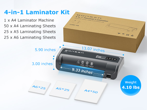 BONSEN 4-in-1 A4 Thermal Laminator Machine Starter Kit