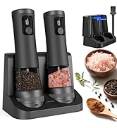 Veiliss Electric Salt and Pepper Grinder Set With Battery Display Rechargeable Base, External Adj...