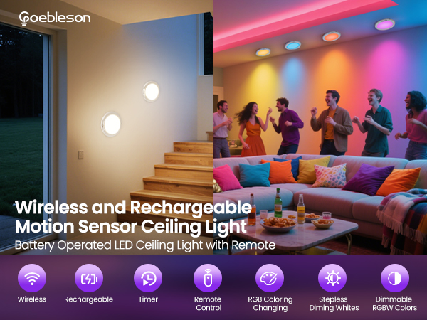 Rechargeable Motion Sensor Ceiling Light with Remote