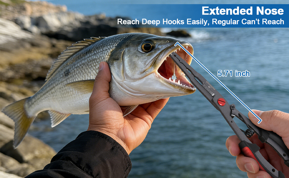 PTFE-coated stainless steel resists rust and corrosion in saltwater use.