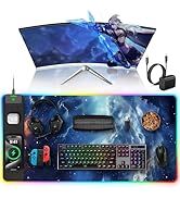 Wireless Charging Mouse Pad, RGB Gaming Mousepad Home Office Desk Pad, 31.5” x 15.8” XXL Large De...