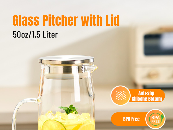 Glass Pitcher with Lid 50oz/1.5 Liter