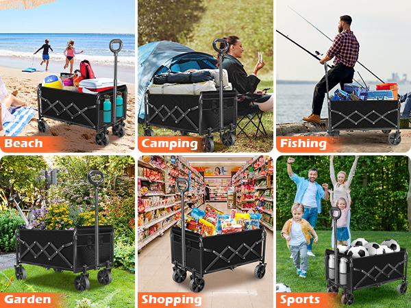 Collapsible Wagons Carts Foldable Wagon, Foldable Wagon Cart with Wheels, Folding Wago