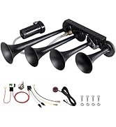 banhao Air Horn 4-Tube Train Horn BANHAO Truck Air Horn 4 Trumpet Train Horn Kit for Truck 12V 18...