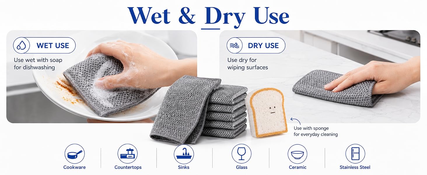 wet and dry dishcloth for kitchen cleaning