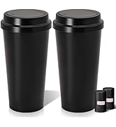 LCMWHOP Car Trash Can Bin with Lid - 2 Pack Mini Car Garbage Can Cup Holder-Black Small Leakproof...