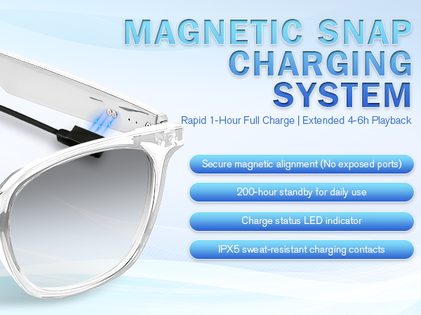 smart eyewear for women &amp;amp; men, bluetooth smart glasses with magnetic charging