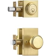 Gold Door Knobs Interior with Deadbolt, Satin Brass Pismo Doorknobs, Heavy Duty Exterior Door Loc...