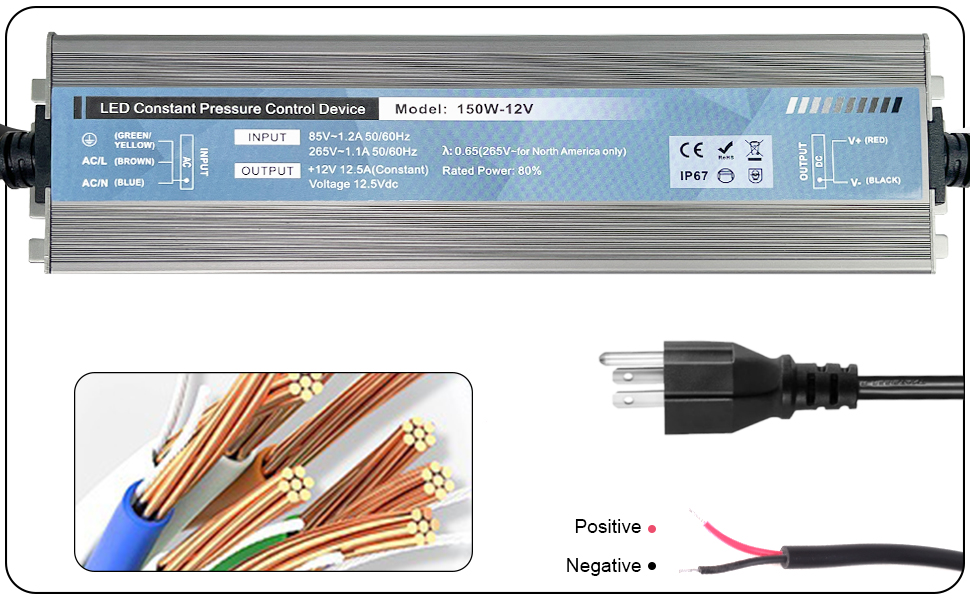 LED Driver 150 Watts 24V DC Low Voltage Transformer Waterproof