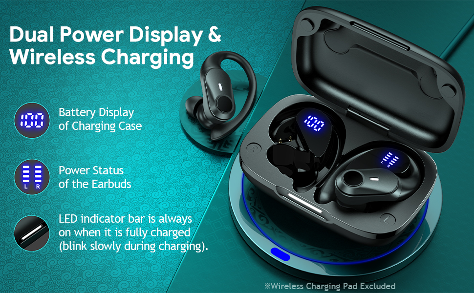 earbuds with dual power display &amp;amp; wireless charging