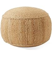 Casafield Braided Jute Pouf, Large Round Pouf Ottoman, 22" W x 22" D x 14" H Woven Jute Footrest,...