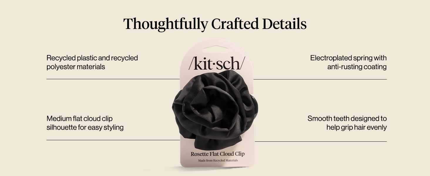 Kitsch Medium Satin Rosette Flat Claw Clips for Women - Stylish Flat Hair Clips,