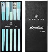 Chopsticks Reusable Dishwasher Safe, GLAMFIELDS 5 Pairs 9.5 Inches Premium Chop Sticks Set for Su...