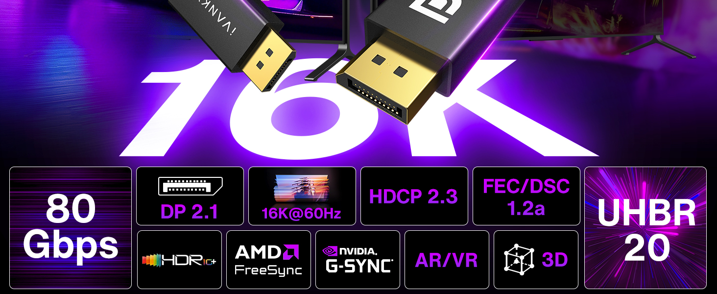 80Gbps Displayport Cable 2.1