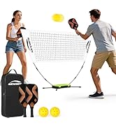 AUEWXNFYH Pickleball Set with Net - Portable Pickleball Net System with 2 Premium Pickleball Padd...