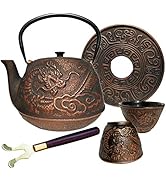 40 oz Japanese Cast Iron Teapot Maker Cup Set Tea Kettle Tetsubin with Infuser and Trivet, Dragon...