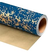 MAYPLUSS Navy Blue Wrapping Paper Roll, Reversible Gold gift Wrap with 3D Snowflake for Mens Boys...