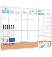 MaxGear Monthly Calendar Whiteboard Dry Erase Cork Board for Wall, 24"x18" Double-Sided Dry Erase...