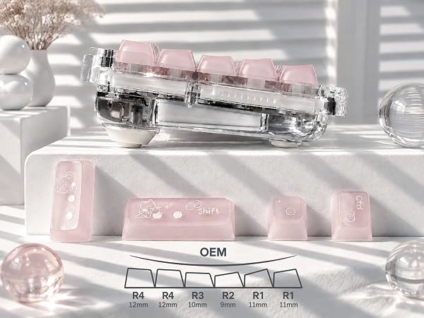 Clear Jelly Keycaps, Pink Cat Shine Through Keycaps Thick PC+ABS Crystal Translucent Keycaps