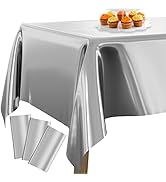 PartyWoo Silver Foil Tablecloth, 3 Pack 54 x 108 Inch Rectangle Tablecloth, Foil Tablecloth for 6...