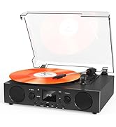 MANGOSTAN Record Player with Built-in Speakers, 3-Speed Belt-Drive Turntable, Bluetooth Receiver ...